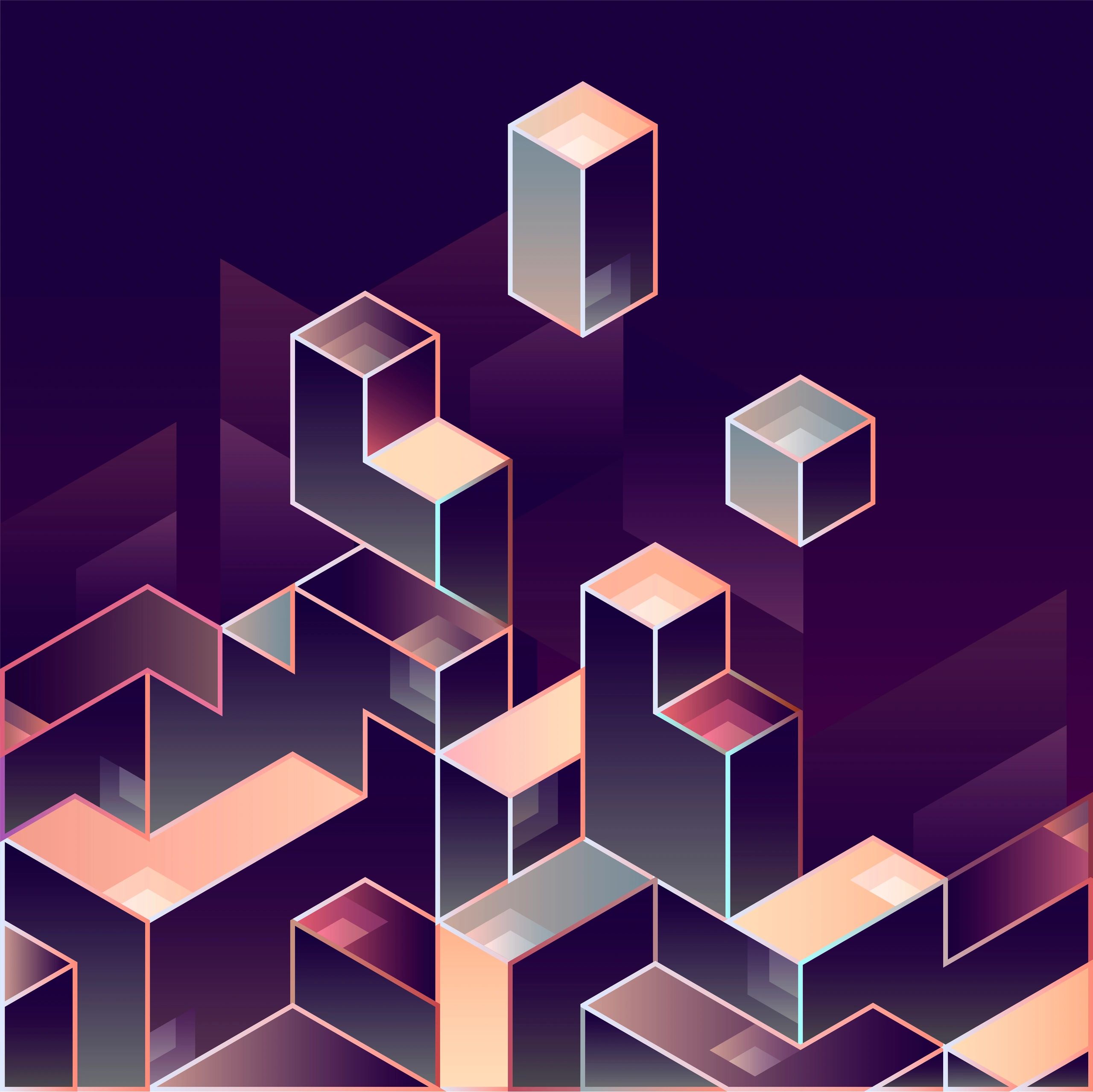 Colorful isometric cubes illustration representing blockchain building blocks